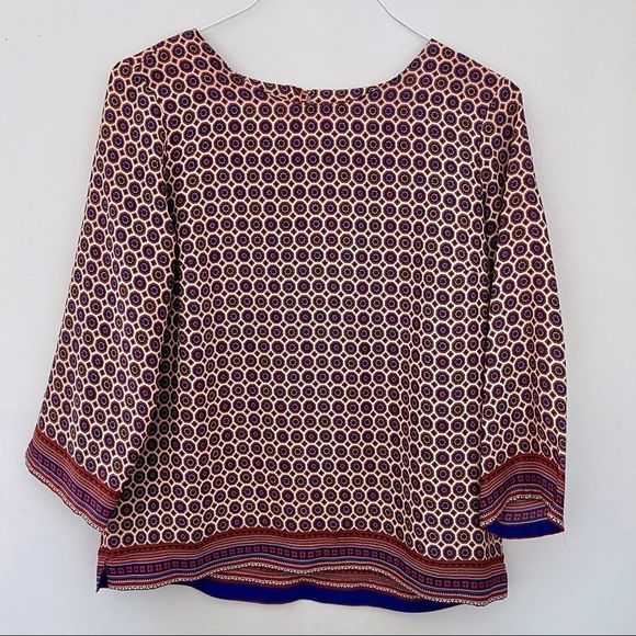 Vintage medallion print burgundy/beige/navy top - Picture 1 of 4